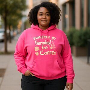 Disney Powered By Fairydust & Coffee Tinker Bell Pink Hoodie 5XL Gildan Adults
